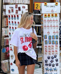 St. Tropez Cherry Graphic T-Shirt – French Riviera Oversized Summer Tee