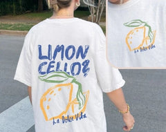 Limoncello Graphic T-Shirt – Lemon Print Oversized Tee with “La Dolce Vita” Text