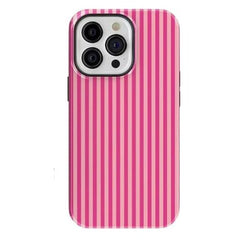 Dark & Light Pink Striped Phone Case – Soft Candy Aesthetic