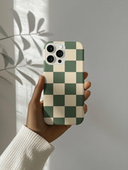 Green & Cream Checkerboard Phone Case – Minimal Retro Aesthetic