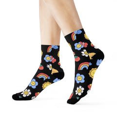 Happy Vibes Socks – Colorful Flowers, Suns, and Smiles All Over