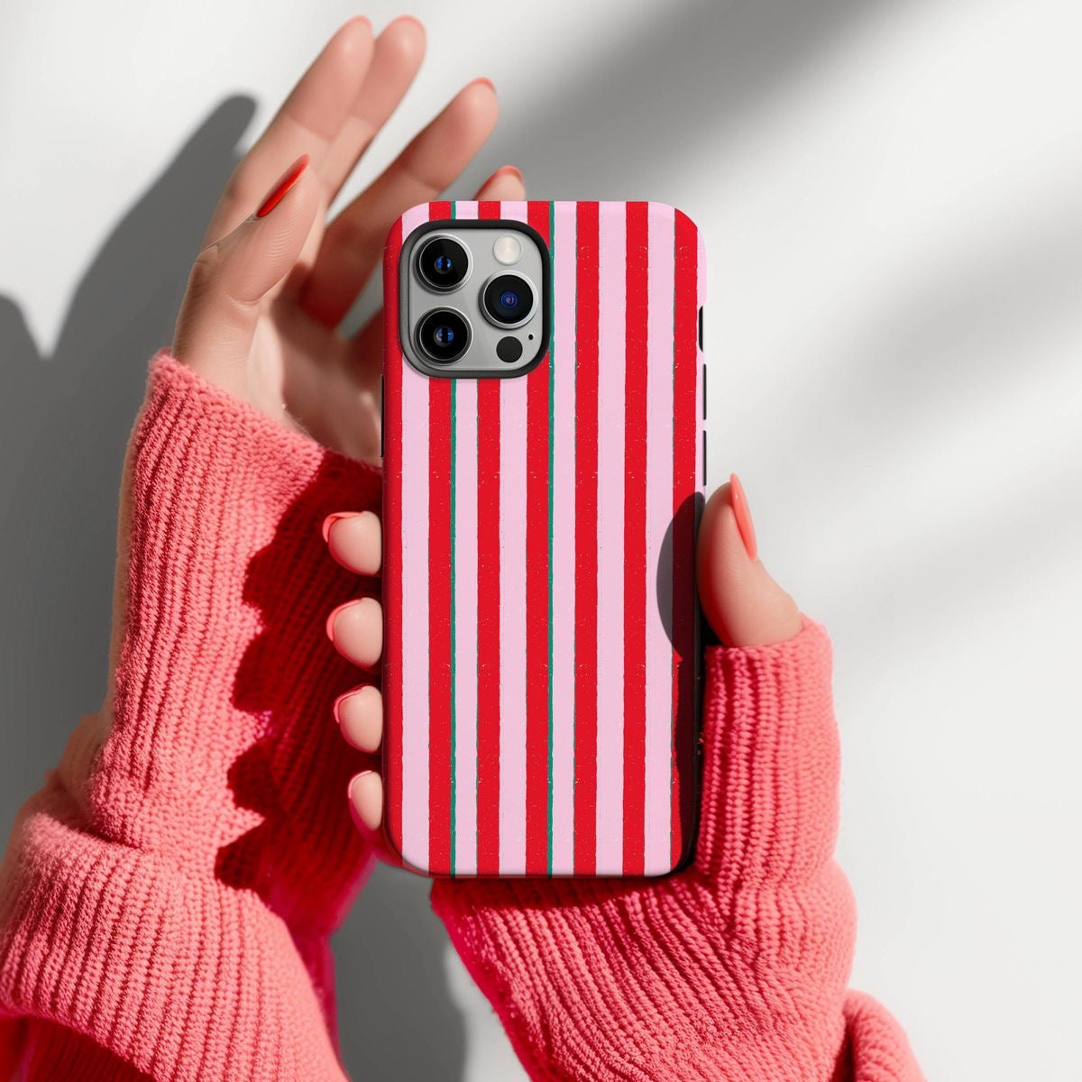 Red & Pink Striped Phone Case – Bold Valentine Candy Stripe Vibe
