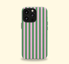 Pink & Green Striped Phone Case – Retro Candy Stripe Aesthetic