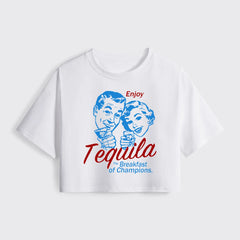 Tequila Breakfast of Champions Crop T-Shirt – Retro Graphic Party Tee