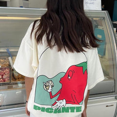 Picante Cartoon Chili Graphic T-Shirt – Spicy Snack Vibes