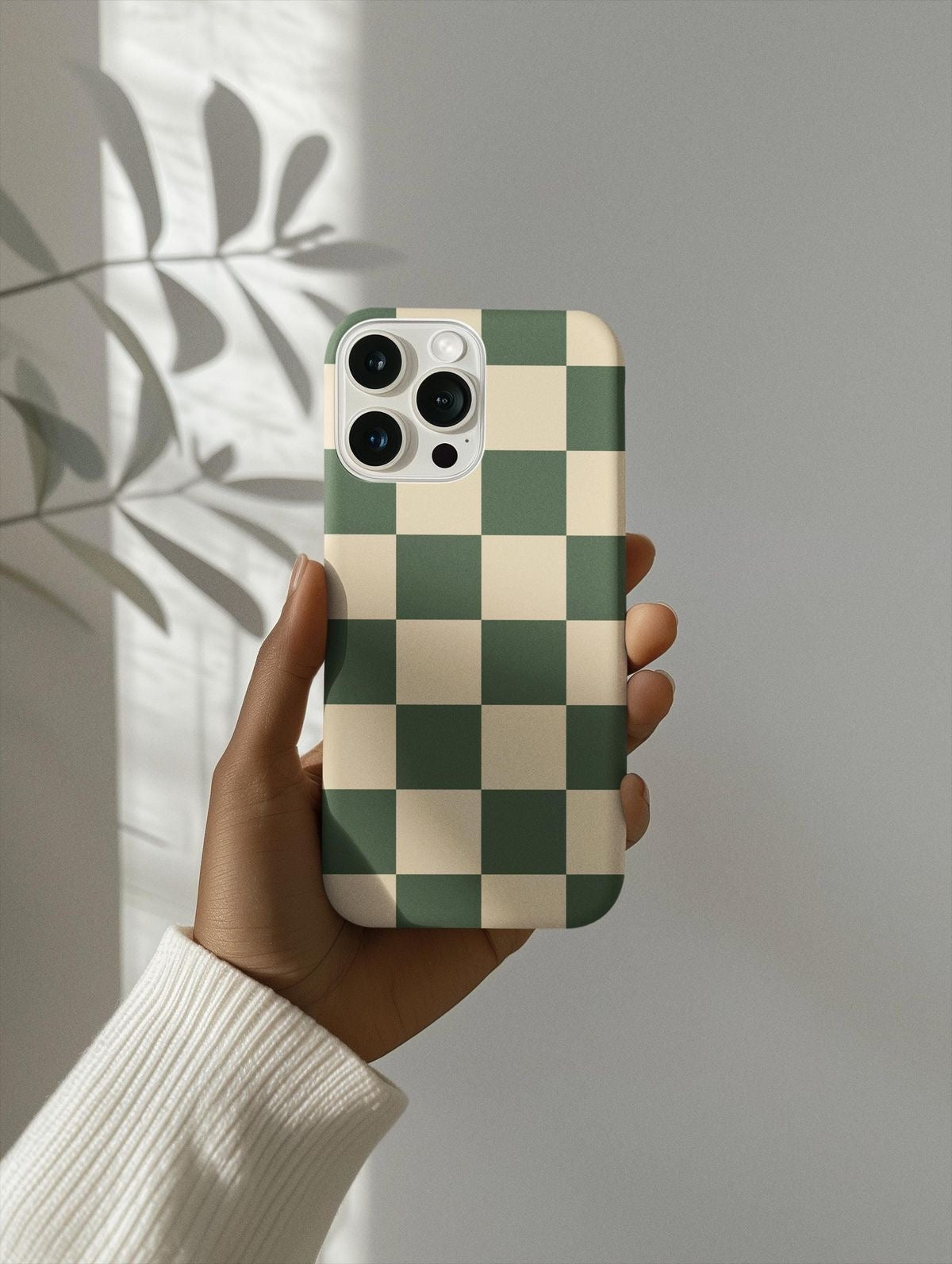 Green & Cream Checkerboard Phone Case – Minimal Retro Aesthetic
